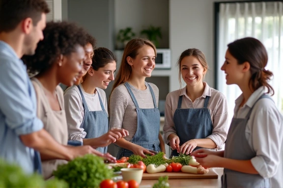 Grupo de personas participando en un taller de cocina saludable